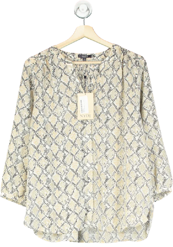 NYDJ Beige Snakeskin Print Pintuck Blouse UK MTunic Shirts