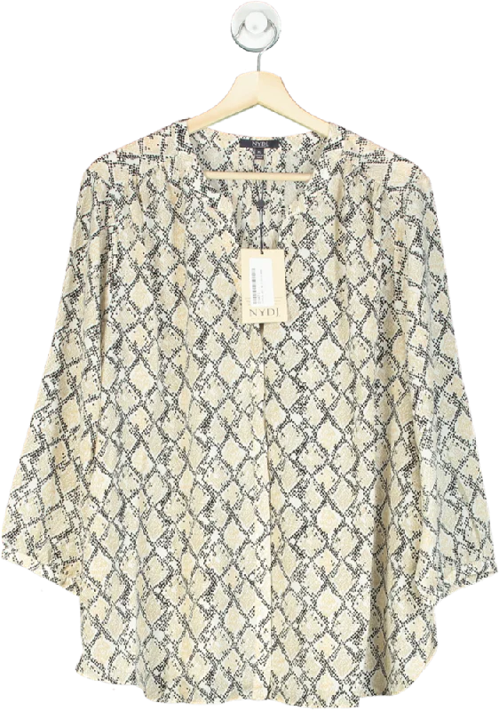 NYDJ Beige Snakeskin Print Pintuck Blouse UK XLSlim Fit Shirts