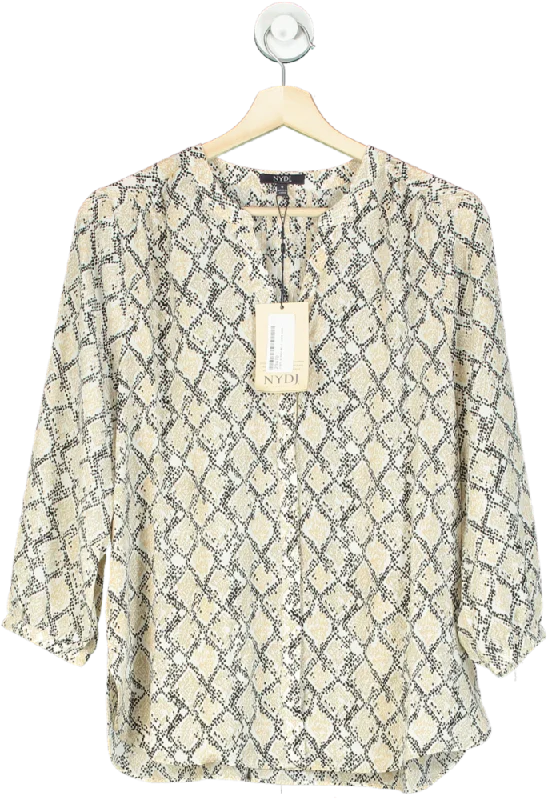 NYDJ Beige Snake Print Pintuck Blouse UK SPeplum Shirts