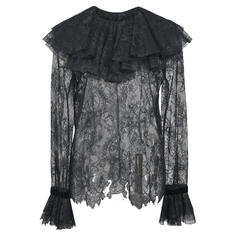 Philosophy di Lorenzo Serafini Ruffle Lace Blouse in Black PolyamideLogo Shirts