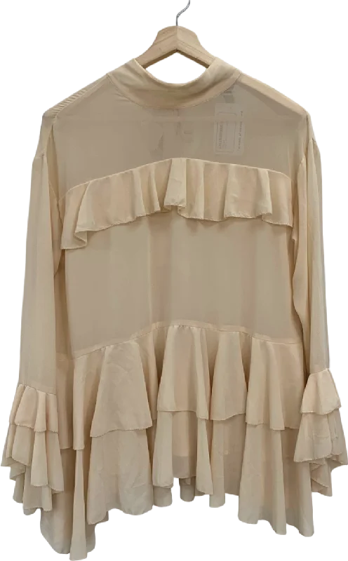 River Island Cream Sheer Ruffled Blouse UK 6Sheer Shirts