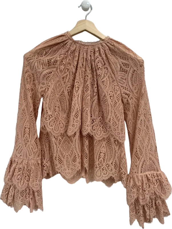 River Island Pink Lace Blouse UK 6Metallic Shirts