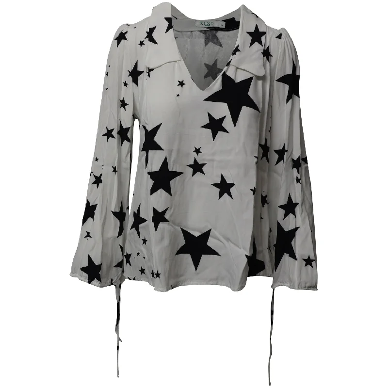 Rixo London Orlagh Star Printed Crepe Blouse in White ViscoseGlitter Shirts