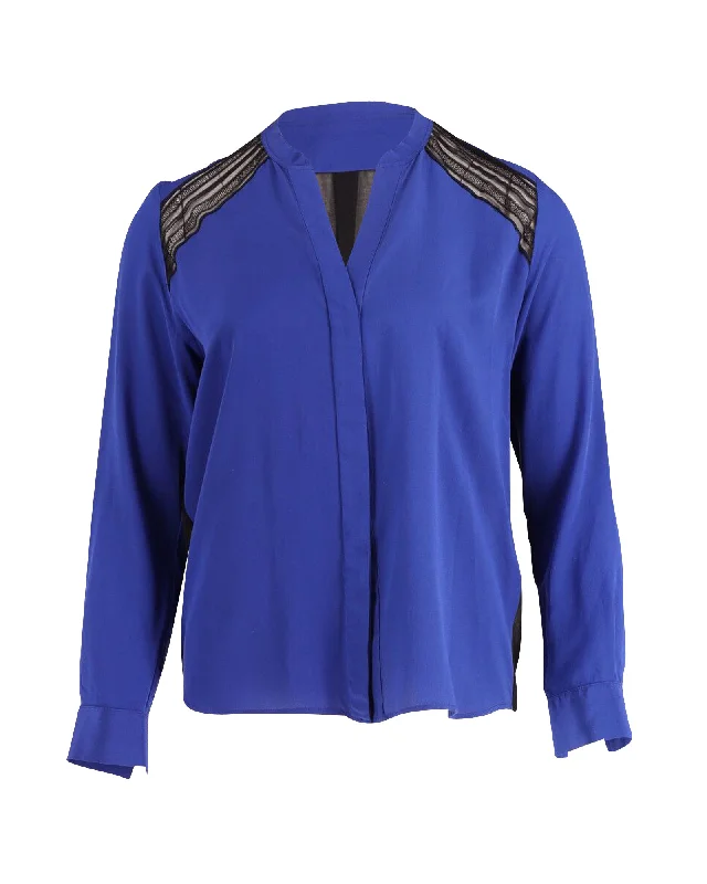 Sandro Lace Detail Blouse in Blue PolyesterMesh Shirts