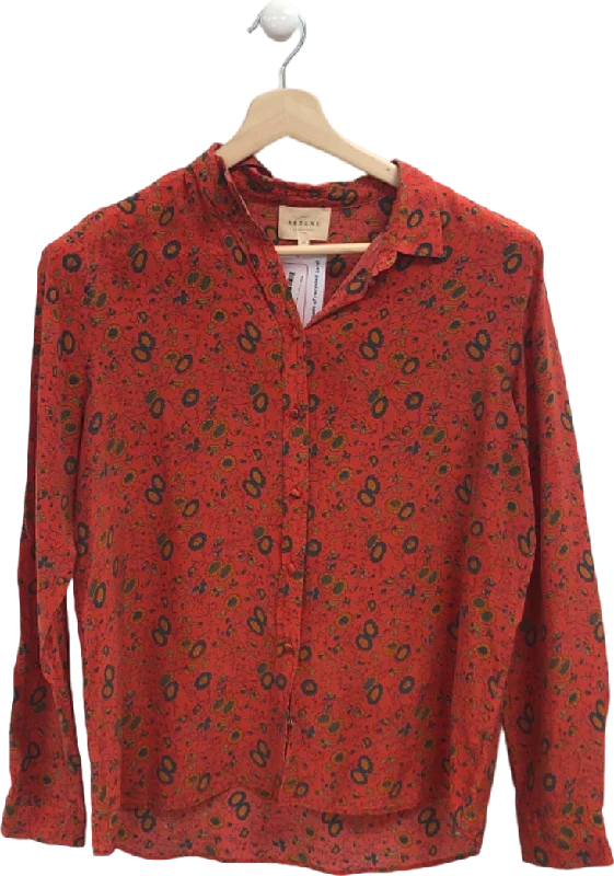 Sézane Red Floral Print Silk Blouse UK 12Retro Shirts