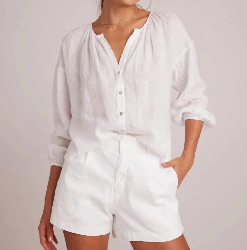 Shirred Neck Blouse In WhiteSleep Shirts