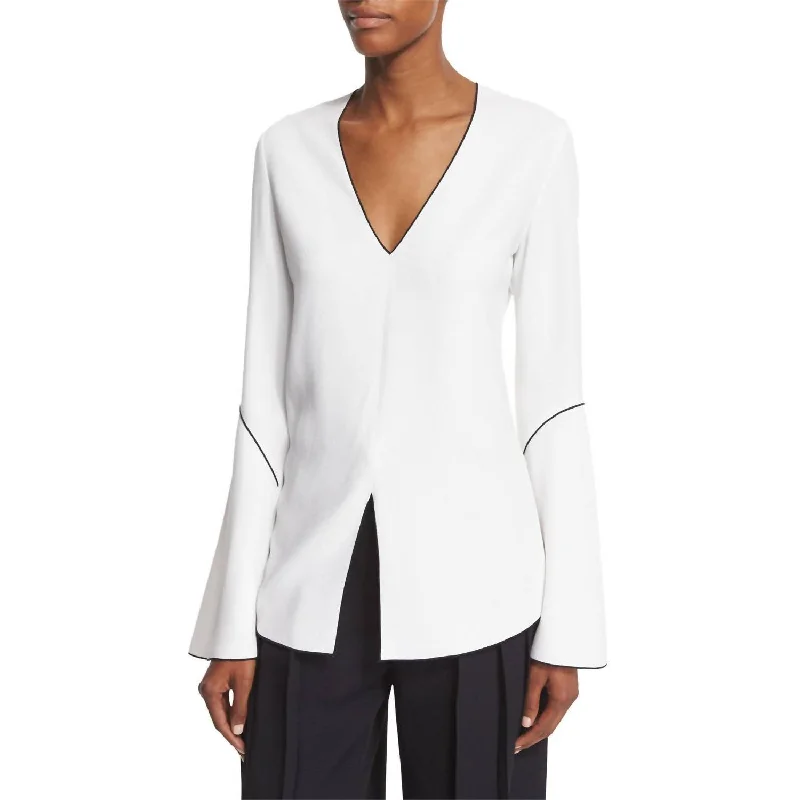 Split Hem Blouse In WhiteQuick-Dry Shirts