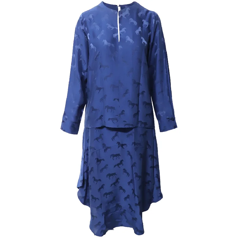 Stella McCartney Horse Jacquard Blouse and Skirt in Blue ViscoseRelaxed Fit Shirts