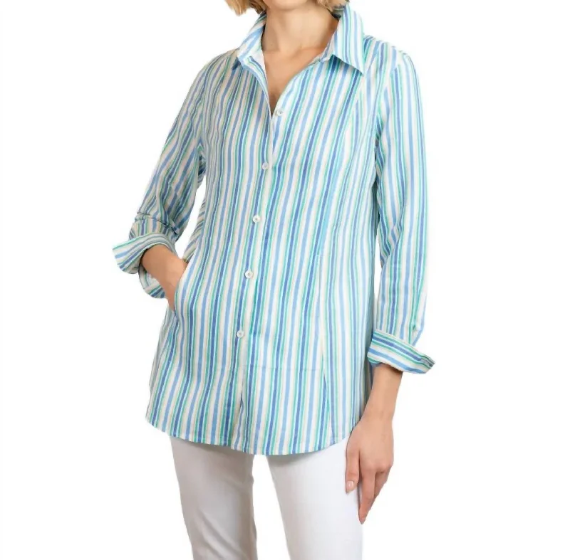 Striped Linen Blouse In AzureLayered Shirts