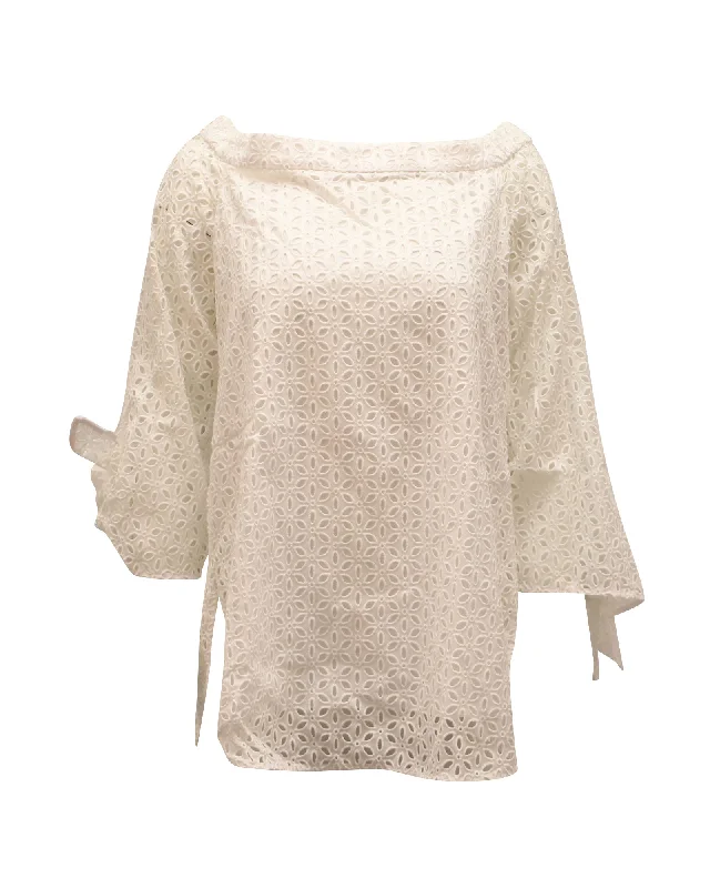 Tibi Off-Shoulder Eyelet Blouse in White CottonCollege Shirts