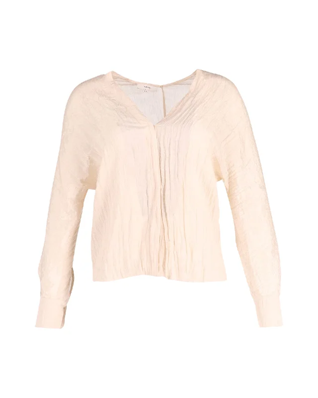 Vince Crinkled Effect Blouse in Cream PolyesterCashmere Shirts