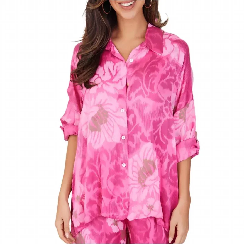 Viscose Ikat Button Down Blouse In FuchsiaQuick-Dry Shirts