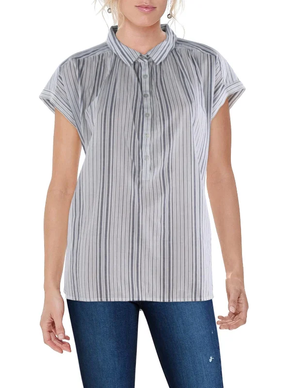 Womens Cotton Striped BlouseRuffled Shirts