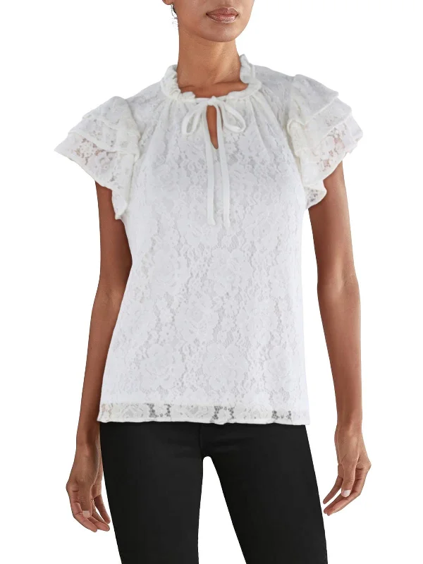 Womens Lace Tie Neck BlouseFitted Shirts