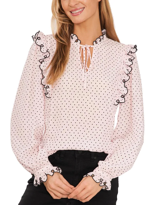 Womens Polka Dot Eyelet Trim BlouseUV-Protection Shirts