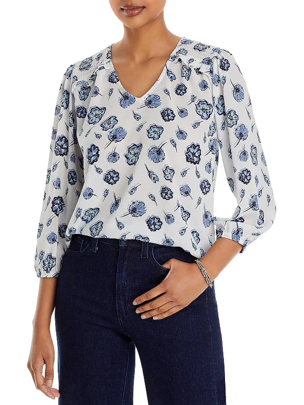 Womens Smocked Floral Print BlouseStatement Shirts