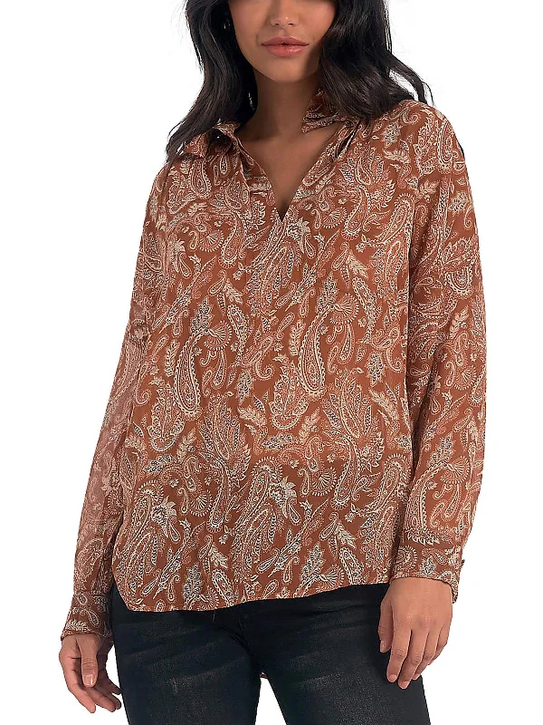 Womens Smocked Paisley BlouseCropped Shirts