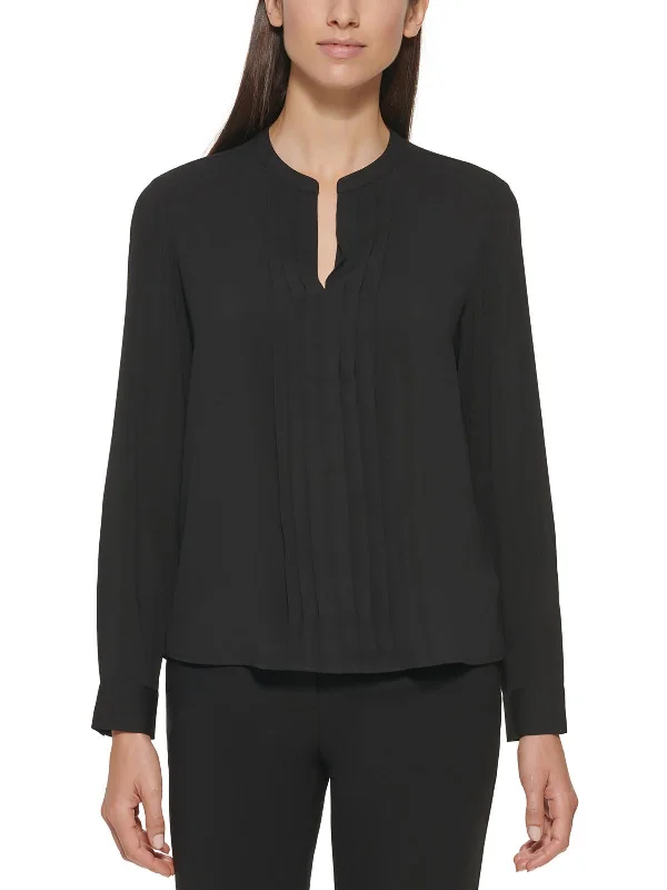 Womens Solid Pleated BlouseLogo Shirts