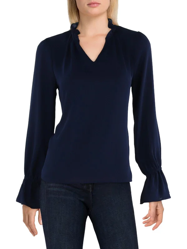 Womens Split Neck Bell Sleeve BlouseAsymmetrical Shirts