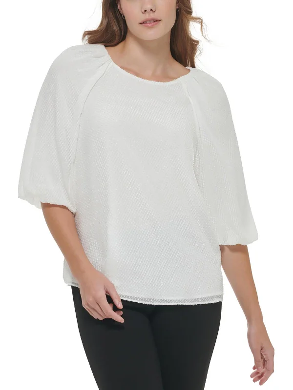 Womens Textured Puff Sleeve BlouseSequined Shirts