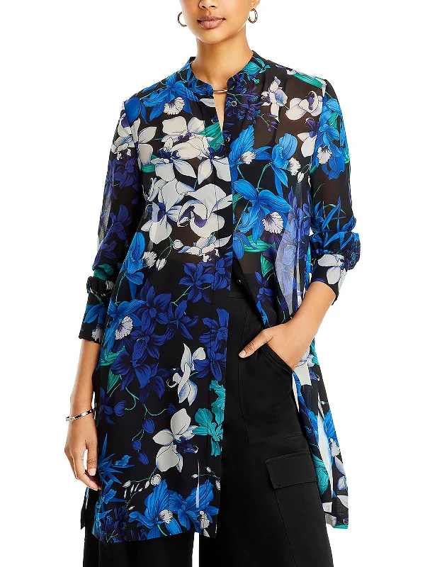 Amy Womens Floral Print Button-Down BlouseThermal Shirts