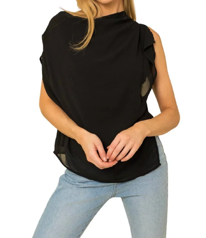 Asymmetrical Loose Fit Cowl Neck Blouse In BlackSlim Fit Shirts