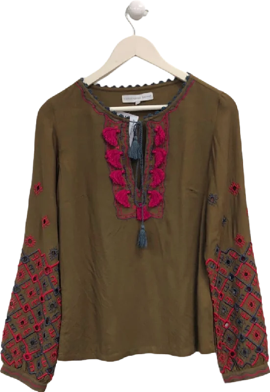 Christophe Sauvat Brown Embroidered Blouse XSFloral Shirts