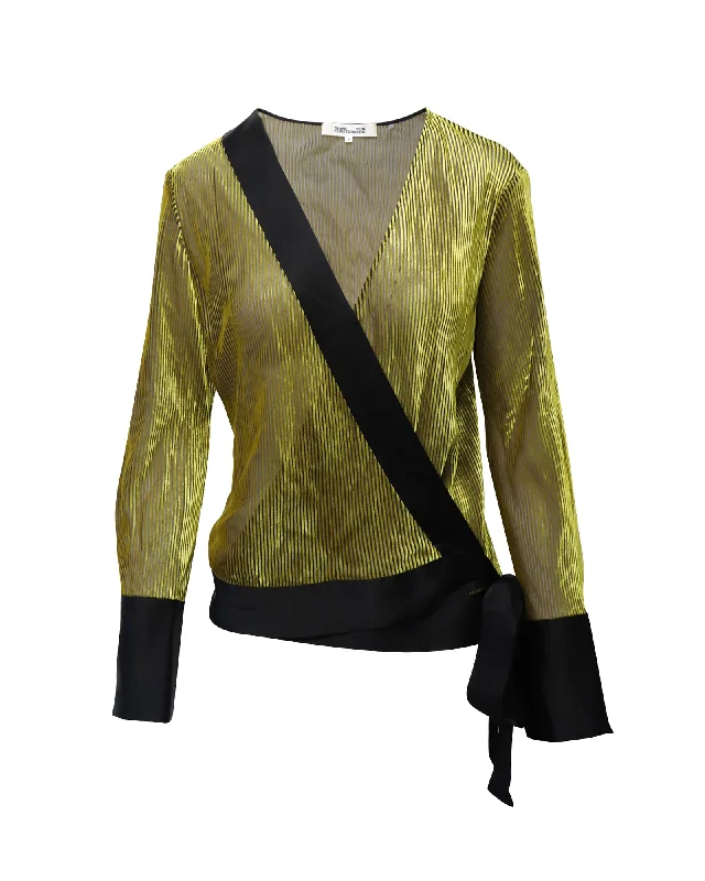 Diane Von Furstenberg Wrap Blouse in Gold and Black ViscoseWrap Shirts