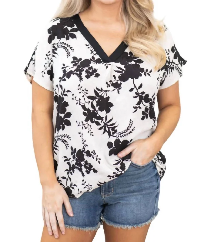 Floral Blouse In Black/ivorySequined Shirts