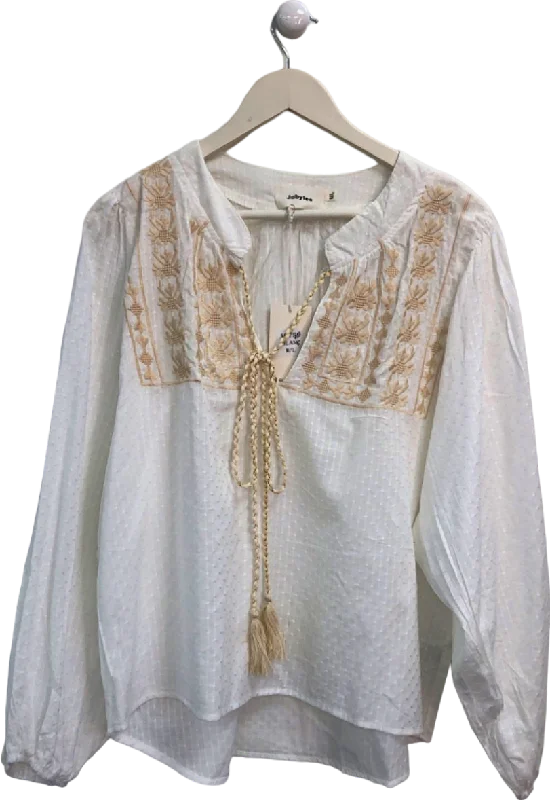 Jubylee White Embroidered Boho Blouse UK M/LAthletic Shirts