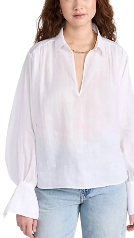 Keyhole Pop Over Blouse In WhiteSilk Shirts