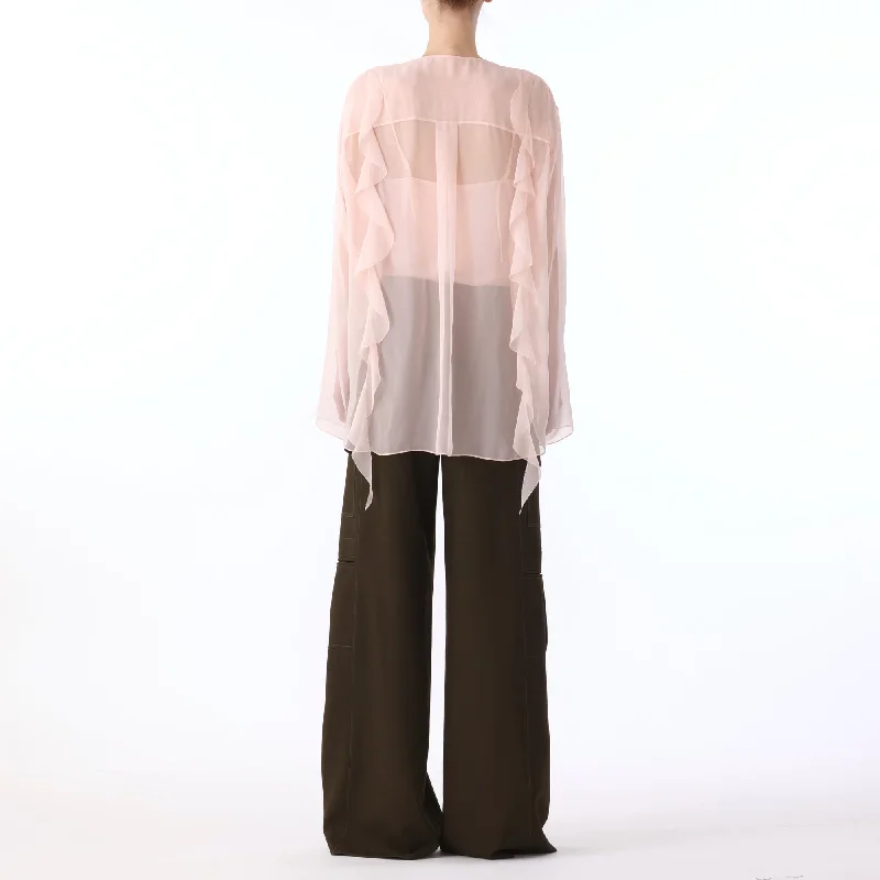 L/s Chiffon Blouse W/ Ruffle DetailGlitter Shirts