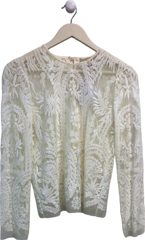 Mason Ivory Lace Embroidered Blouse UK 6Cropped Shirts