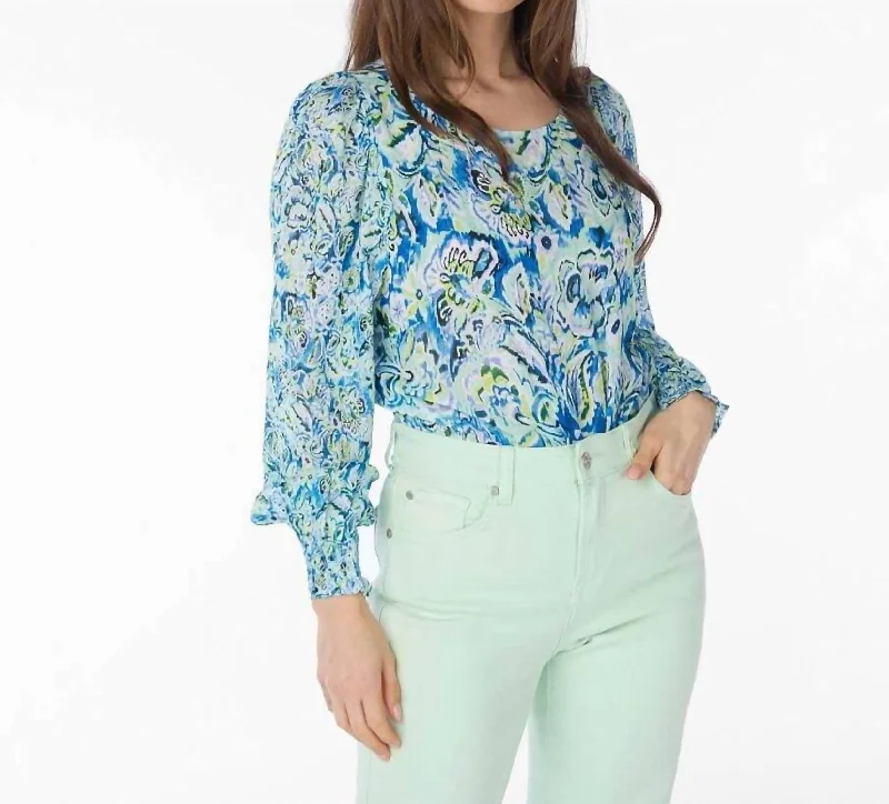 Smocked Sleeve Blouse In Bayside FlowerZippered Shirts