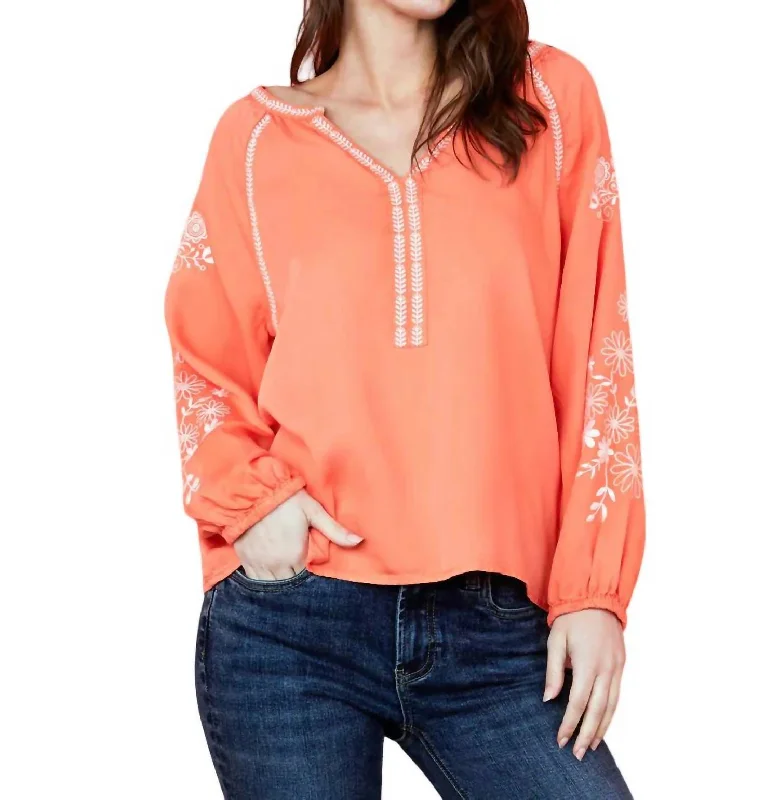 St. Barts Embroidered Blouse In Golden PeachCamping Shirts