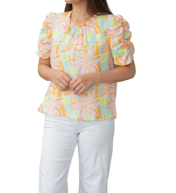 Tiegan Blouse In Paradise View OrangeEmbellished Shirts