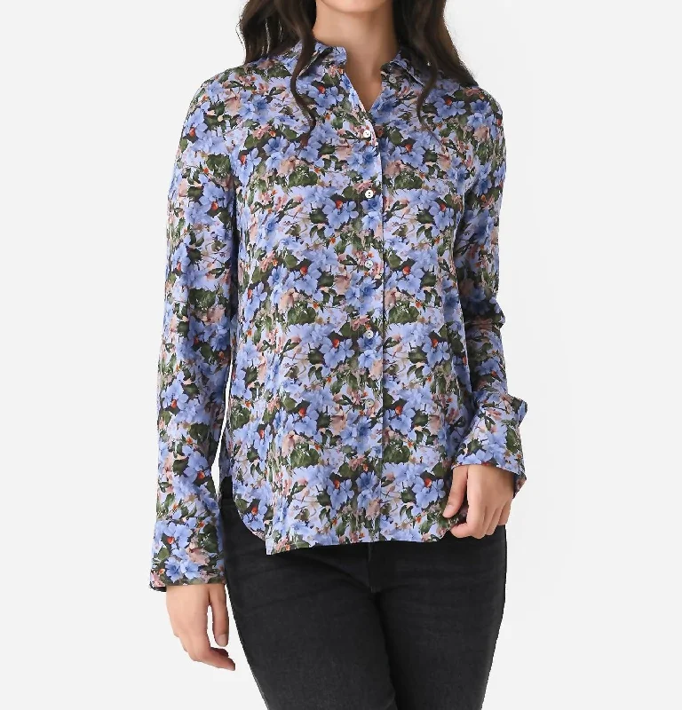 Wild Primrose Stretch Silk Slim-Fit Blouse In PacificFishing Shirts