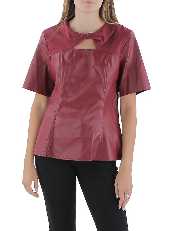 Womens Faux Leather Twist Front BlouseYoga Shirts