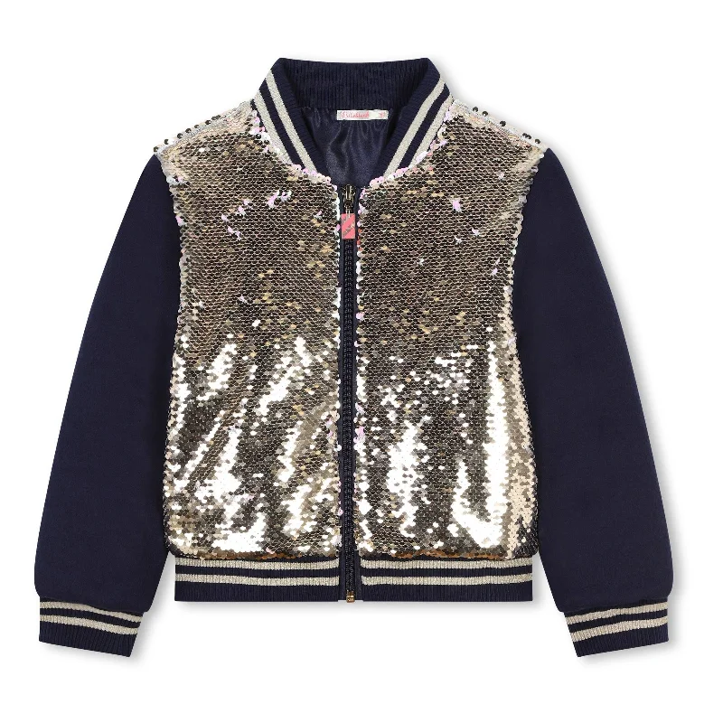 Navy Sequin Reversible Zip JacketPolyester Jackets