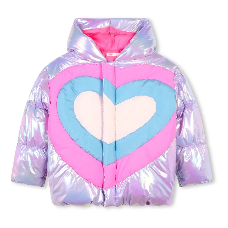 Purple Metallic Heart Puffer JacketMotorcycle Jackets