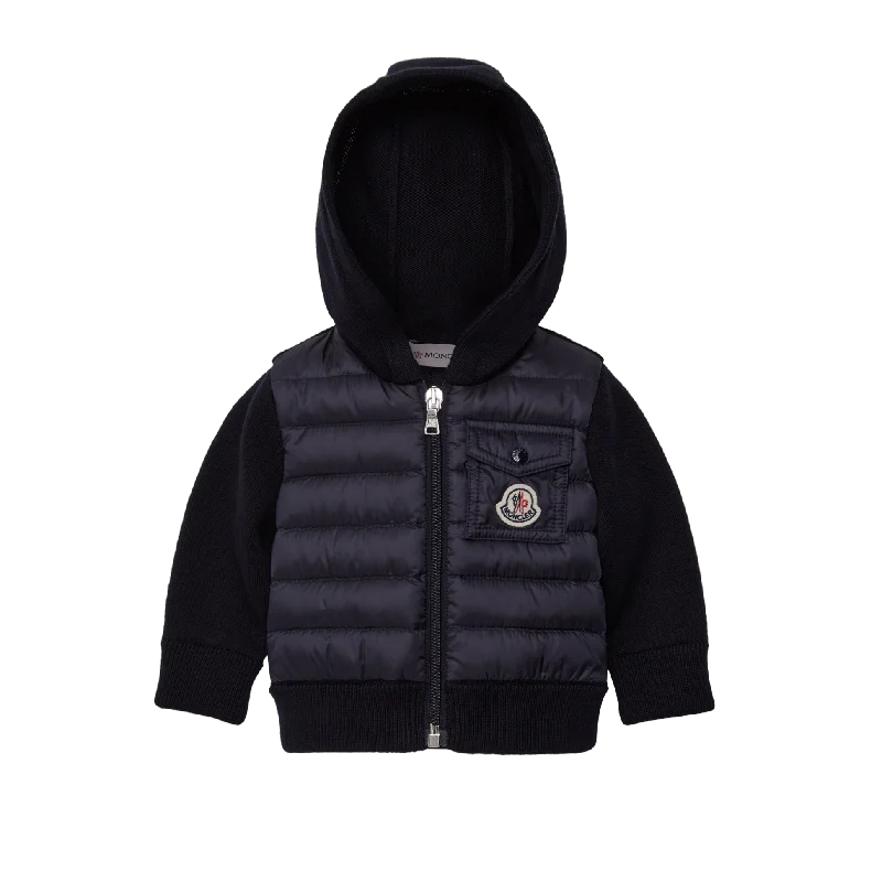 Navy Padded Zip-Up Cotton HoodieParka Jackets