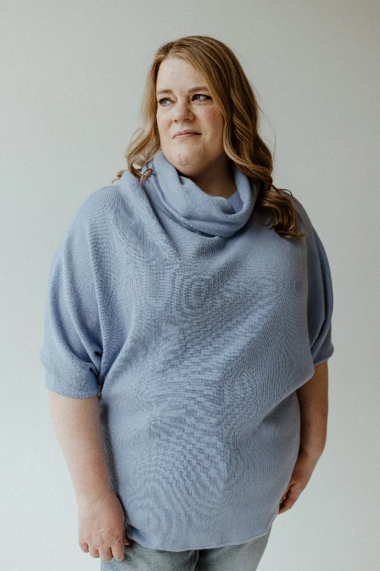 Layered Knit TopsCOWL NECK 3/4 SLEEVE SWEATER IN FROST BLUE