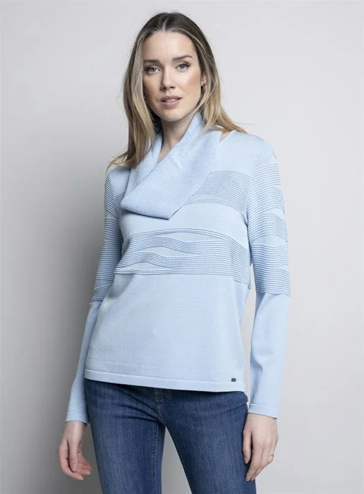 Oversized Knit TopsPicadilly Sterling Blue Pintuck Textured Sweater with Removable Cowl Scarf