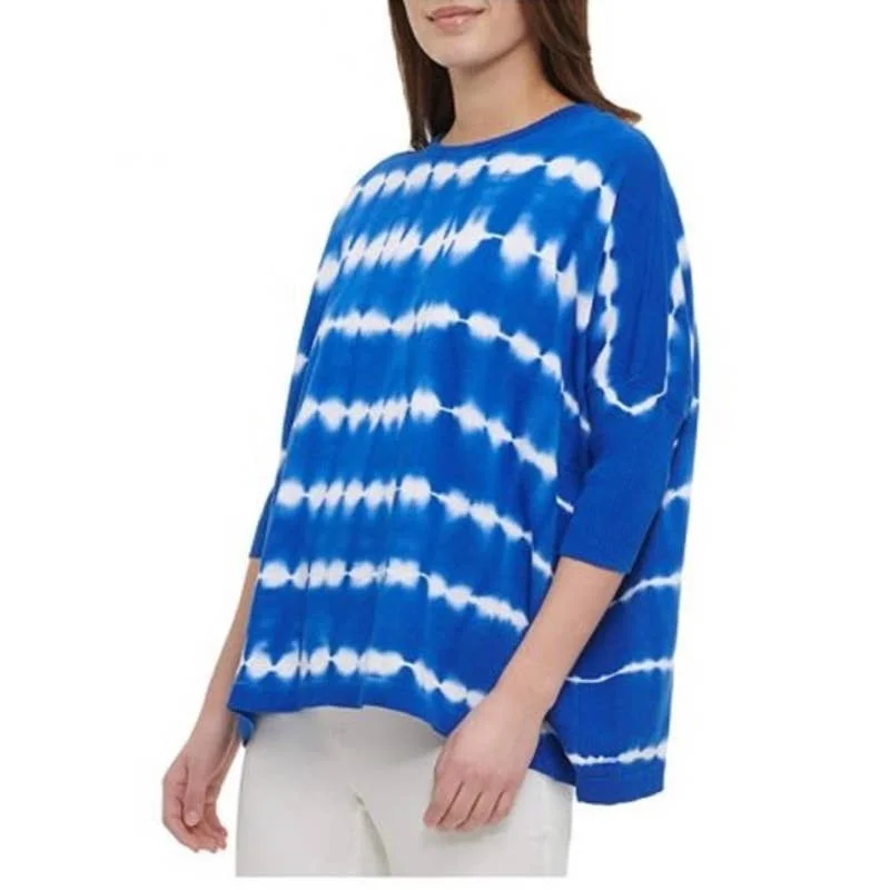 Large women's slim topsCalvin Klein Ladies Oversized Blue & White Tie Dye Stripe Sweater