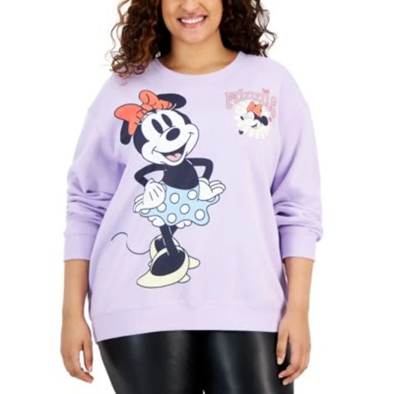 Large women's cropped topsDisney Juniors Trendy Plus Size Minnie Mouse Sweater in Pastel Lilac