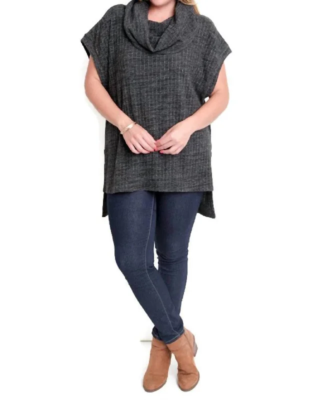 Large women's oversize topsCowl Neck Tunic Sweater - Plus In Oreo