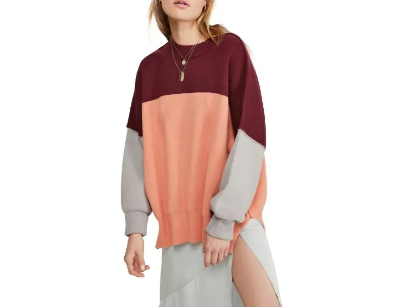 Large women's pullover topsEasy Street Colorblock Oversized Sweater In Peach Combo