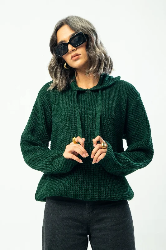 Retro HoodiesKnitted Hoodie in Bottle Green