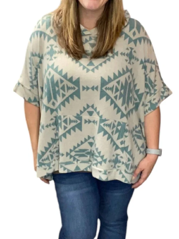 Collaborative SweatshirtsAztec Hoodie Poncho In Teal