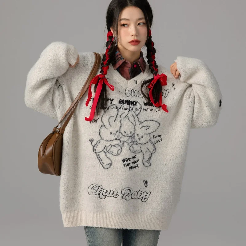 Knit TeeFluffy Bunny World Oversized Knit Sweater